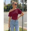imageTrendy Queen Off the Shoulder Tops for Women 2026 Summer Short Sleeve Shirts Casual Cute Spring Clothes Y2k T ShirtsWine Red
