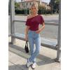 imageTrendy Queen Off the Shoulder Tops for Women 2026 Summer Short Sleeve Shirts Casual Cute Spring Clothes Y2k T ShirtsWine Red