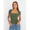 imageTrendy Queen Womens Square Neck Tops Double Lined Going Out Short Sleeve Shirts Slim Fit Cute TShirts Summer VacationArmygreen