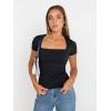 imageTrendy Queen Womens Square Neck Tops Double Lined Going Out Short Sleeve Shirts Slim Fit Cute TShirts Summer VacationBlack