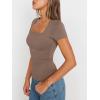 imageTrendy Queen Womens Square Neck Tops Double Lined Going Out Short Sleeve Shirts Slim Fit Cute TShirts Summer VacationCoffeegrey