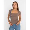 imageTrendy Queen Womens Square Neck Tops Double Lined Going Out Short Sleeve Shirts Slim Fit Cute TShirts Summer VacationCoffeegrey
