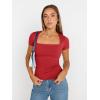 imageTrendy Queen Womens Square Neck Tops Double Lined Going Out Short Sleeve Shirts Slim Fit Cute TShirts Summer VacationRed