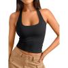 imageTrendy Queen Halter Tops for Women 2026 Summer Going Out Tops Backless Crop Sleeveless Workout Shirts Cute Y2k ClothesBlack