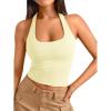 imageTrendy Queen Halter Tops for Women 2026 Summer Going Out Tops Backless Crop Sleeveless Workout Shirts Cute Y2k ClothesButter Yellow