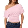 imageTrendy Queen Off the Shoulder Tops for Women 2026 Summer Short Sleeve Shirts Casual Cute Spring Clothes Y2k T ShirtsPink