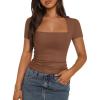 imageTrendy Queen Womens Square Neck Tops Double Lined Going Out Short Sleeve Shirts Slim Fit Cute TShirts Summer VacationCoffee