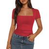 imageTrendy Queen Womens Square Neck Tops Double Lined Going Out Short Sleeve Shirts Slim Fit Cute TShirts Summer VacationRed