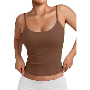 imageTrendy Queen Double Lined Adjustable Spaghetti Strap Tank Top for Women Cute Summer Basic Crop Top for Teen Workout Going OutBrown