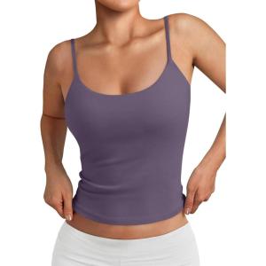 imageTrendy Queen Double Lined Adjustable Spaghetti Strap Tank Top for Women Cute Summer Basic Crop Top for Teen Workout Going OutGraypurple