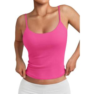 imageTrendy Queen Double Lined Adjustable Spaghetti Strap Tank Top for Women Cute Summer Basic Crop Top for Teen Workout Going OutHotpink