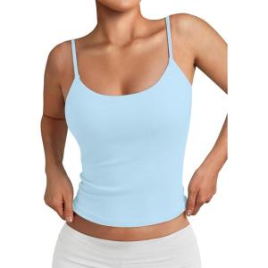imageTrendy Queen Double Lined Adjustable Spaghetti Strap Tank Top for Women Cute Summer Basic Crop Top for Teen Workout Going OutLightblue