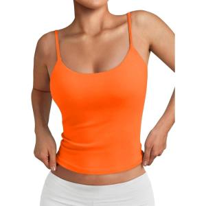 imageTrendy Queen Double Lined Adjustable Spaghetti Strap Tank Top for Women Cute Summer Basic Crop Top for Teen Workout Going OutOrange