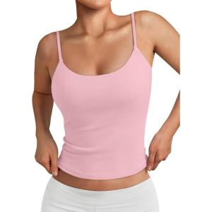 imageTrendy Queen Double Lined Adjustable Spaghetti Strap Tank Top for Women Cute Summer Basic Crop Top for Teen Workout Going OutPink