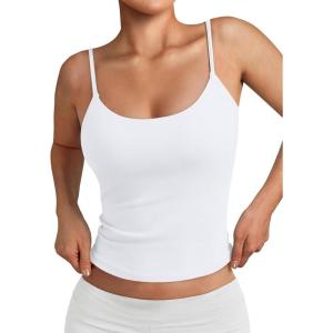 imageTrendy Queen Double Lined Adjustable Spaghetti Strap Tank Top for Women Cute Summer Basic Crop Top for Teen Workout Going OutWhite