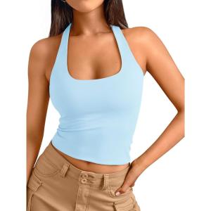 imageTrendy Queen Halter Tops for Women 2026 Summer Going Out Tops Backless Crop Sleeveless Workout Shirts Cute Y2k ClothesSky