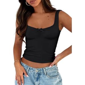 imageTrendy Queen Summer Tops for Women Teen Girls Cute Crop Tank Top Going Out Y2K Basic Bow Clothes Square Neck 2026 CamisoleBlack