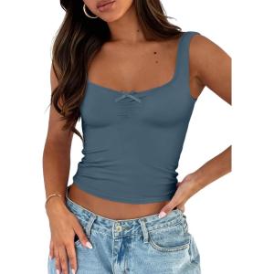 imageTrendy Queen Summer Tops for Women Teen Girls Cute Crop Tank Top Going Out Y2K Basic Bow Clothes Square Neck 2026 CamisoleHazeblue