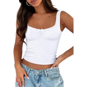imageTrendy Queen Summer Tops for Women Teen Girls Cute Crop Tank Top Going Out Y2K Basic Bow Clothes Square Neck 2026 CamisoleWhite