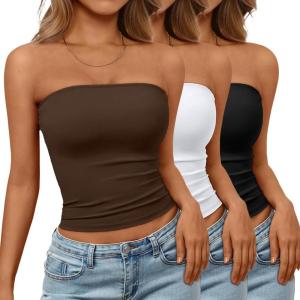imageTrendy Queen Womens 3 Pack Strapless Bandeau Going Out Crop Tube TopsBlack white chocolate