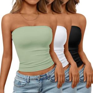 imageTrendy Queen Womens 3 Pack Strapless Bandeau Going Out Crop Tube TopsBlack white light Green