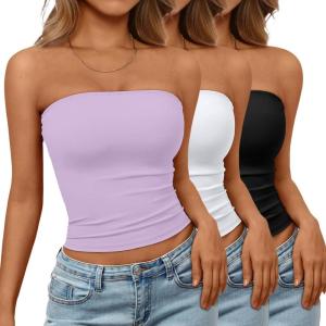 imageTrendy Queen Womens 3 Pack Strapless Bandeau Going Out Crop Tube TopsBlack white light Purple