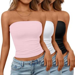 imageTrendy Queen Womens 3 Pack Strapless Bandeau Going Out Crop Tube TopsBlack white pink