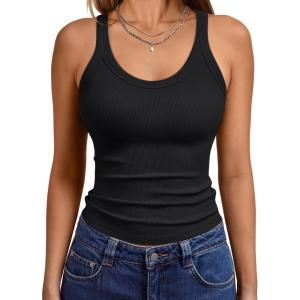 imageTrendy Queen Womens Tank Tops Crop Camisole Summer Fashion Sleeveless Ribbed Workout Basic Going Out Gym Spring Clothes 2026Black