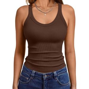 imageTrendy Queen Womens Tank Tops Crop Camisole Summer Fashion Sleeveless Ribbed Workout Basic Going Out Gym Spring Clothes 2026Brown