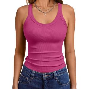 imageTrendy Queen Womens Tank Tops Crop Camisole Summer Fashion Sleeveless Ribbed Workout Basic Going Out Gym Spring Clothes 2026Hot Pink