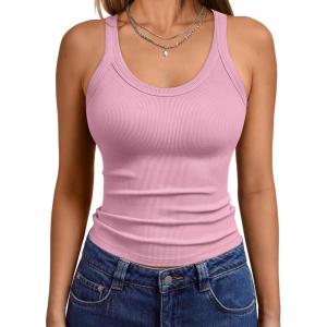 imageTrendy Queen Womens Tank Tops Crop Camisole Summer Fashion Sleeveless Ribbed Workout Basic Going Out Gym Spring Clothes 2026Pink