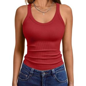 imageTrendy Queen Womens Tank Tops Crop Camisole Summer Fashion Sleeveless Ribbed Workout Basic Going Out Gym Spring Clothes 2026Red