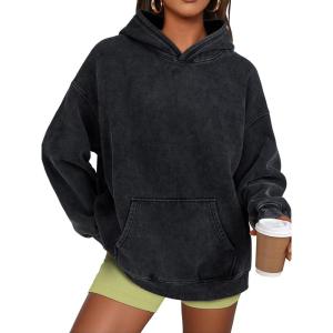 imageTrendy Queen Oversized Hoodies for Women Teen Girl Winter Sweatshirt Cute Acid Wash PulloverBlack