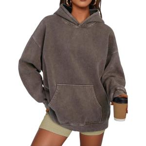 imageTrendy Queen Oversized Hoodies for Women Teen Girl Winter Sweatshirt Cute Acid Wash PulloverBrown