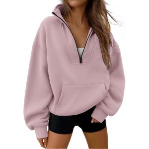 imageTrendy Queen Womens Sweatshirts Quarter Half Zip Pullover Hoodies Fall Fashion 2026 Winter Fleece Jackets SweatersDarkpink