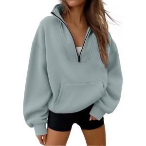 imageTrendy Queen Womens Sweatshirts Quarter Half Zip Pullover Hoodies Fall Fashion 2026 Winter Fleece Jackets SweatersLight Green