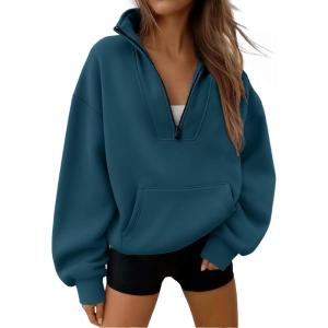 imageTrendy Queen Womens Sweatshirts Quarter Half Zip Pullover Hoodies Fall Fashion 2026 Winter Fleece Jackets SweatersNavy
