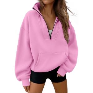 imageTrendy Queen Womens Sweatshirts Quarter Half Zip Pullover Hoodies Fall Fashion 2026 Winter Fleece Jackets SweatersPink