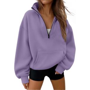 imageTrendy Queen Womens Sweatshirts Quarter Half Zip Pullover Hoodies Fall Fashion 2026 Winter Fleece Jackets SweatersPurple