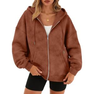 imageTrendy Queen Zip Up Hoodies for Women Oversized Acid Wash Sweatshirt Winter Fashion Jacket Cute Y2k Fall teen girls pulloverBrown