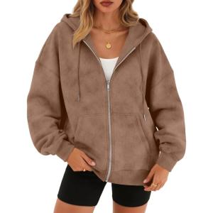 imageTrendy Queen Zip Up Hoodies for Women Oversized Acid Wash Sweatshirt Winter Fashion Jacket Cute Y2k Fall teen girls pulloverCoffee