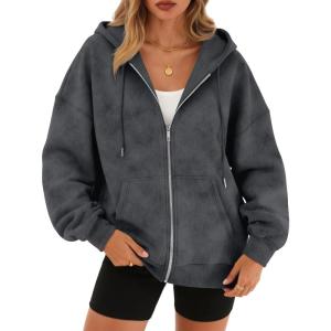 imageTrendy Queen Zip Up Hoodies for Women Oversized Acid Wash Sweatshirt Winter Fashion Jacket Cute Y2k Fall teen girls pulloverGrey