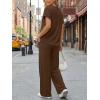 imageTrendy Queen 2 Piece Lounge Sets for Women Summer 2026 Henley Sweatsuit Travel Vacation Airport Outfits Pajamas SetsChocolate Brown
