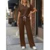imageTrendy Queen 2 Piece Lounge Sets for Women Summer 2026 Henley Sweatsuit Travel Vacation Airport Outfits Pajamas SetsChocolate Brown