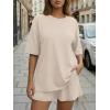 imageTrendy Queen 2 Piece Summer Set Oversized Top amp Loose Fit Shorts with PocketsBeige