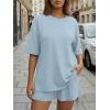 imageTrendy Queen 2 Piece Summer Set Oversized Top amp Loose Fit Shorts with PocketsLight Blue
