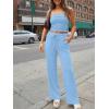 imageTrendy Queen 2 Piece Vacation Outfits for Women Summer Travel Outfits 2026 Spring Fashion Tube Tops Wide Leg PantsLight Blue