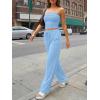 imageTrendy Queen 2 Piece Vacation Outfits for Women Summer Travel Outfits 2026 Spring Fashion Tube Tops Wide Leg PantsLight Blue