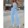 imageTrendy Queen 2 Piece Vacation Outfits for Women Summer Travel Outfits 2026 Spring Fashion Tube Tops Wide Leg PantsLight Blue