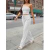 imageTrendy Queen 2 Piece Vacation Outfits for Women Summer Travel Outfits 2026 Spring Fashion Tube Tops Wide Leg PantsOatmeal Grey